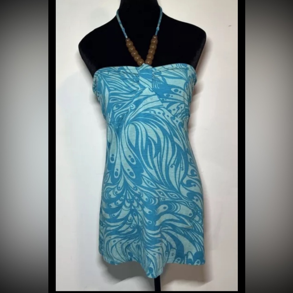 NWT Y2K Long Tube Top Susan Lawrence Tropical Shirt Halter Beads Tie Up Stretch - Picture 2 of 7